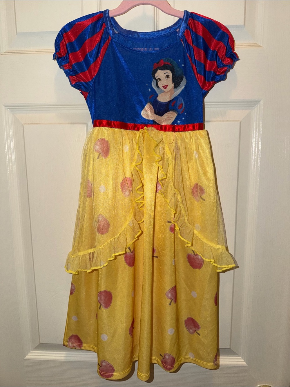 Disney Princess Snow White Yellow Blue Red Apple Ruffle Nightgown Costume Dress - Picture 4 of 7